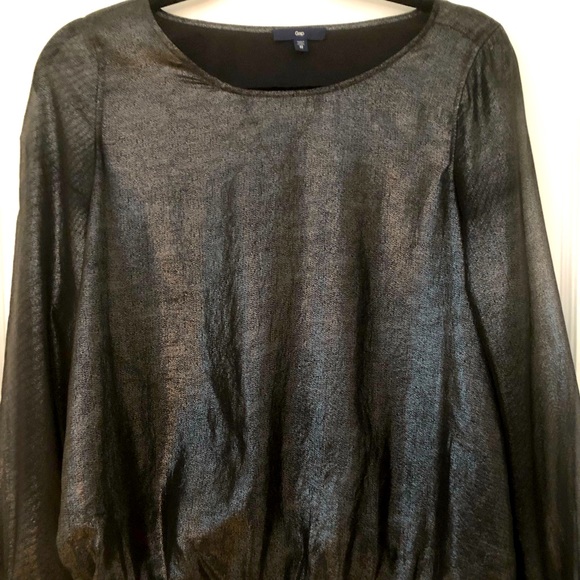 Gap Pullover Black/Silver Metallic Top with Sheer Sleeves. Size XS - Picture 1 of 3